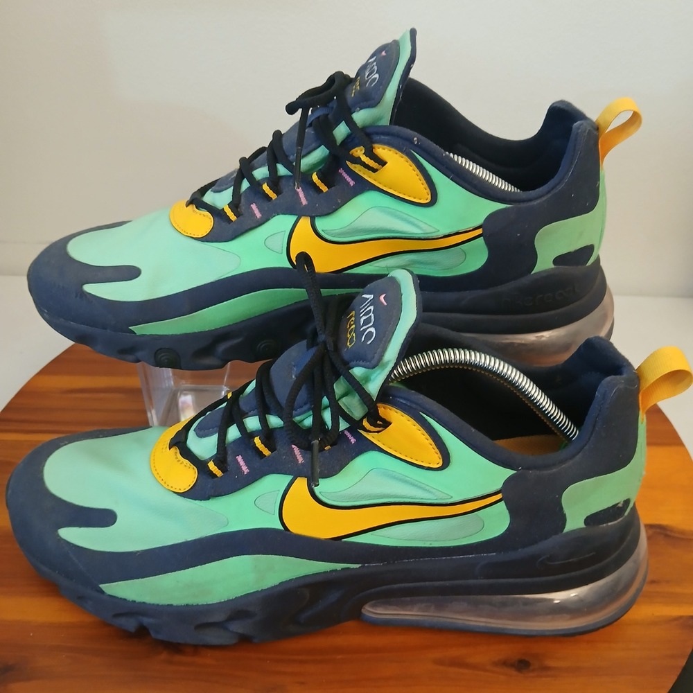 Nike Air Max 270 React Men 13 Green Blue Yellow Running Sneakers AO4971-300